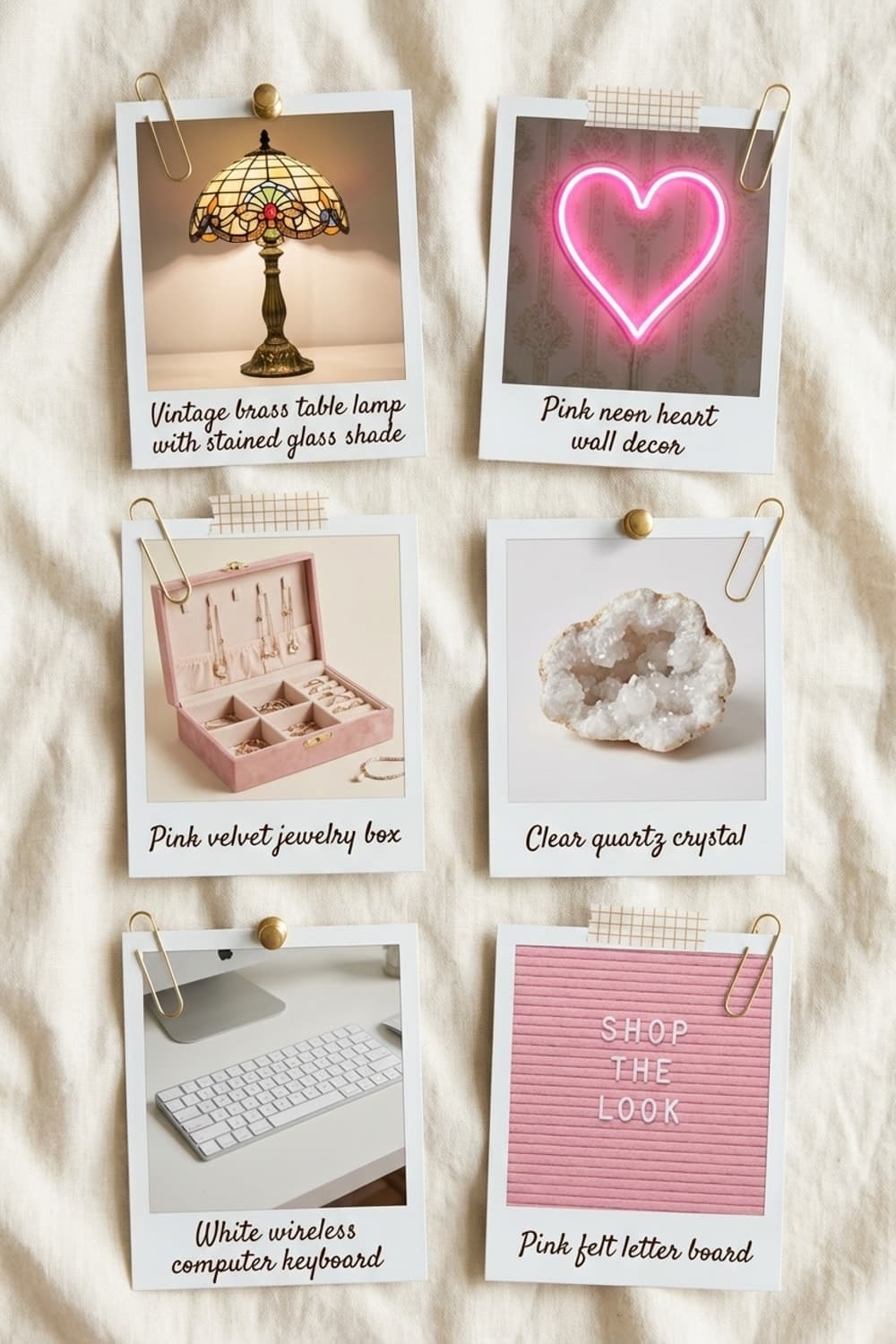 Deadline? Never Heard Of Her. - desk, white, pink, gold, eclectic - Get the Look Board