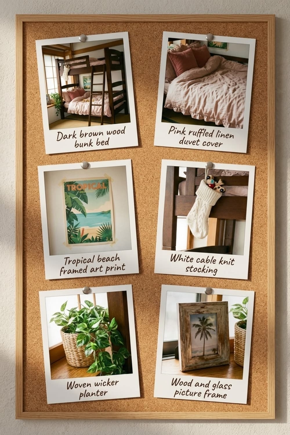 Sweet Dreams on Wooden Beams - bedroom, bunk bed, wooden furniture, pink, linen - Get the Look Board