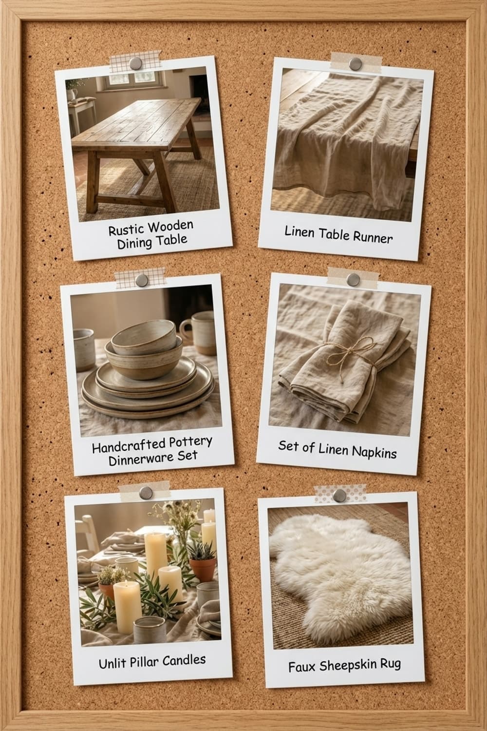 A Sunbeam and a Linen Napkin - dining room, rustic style, wooden table, linen runner, ceramic tableware - Get the Look Board