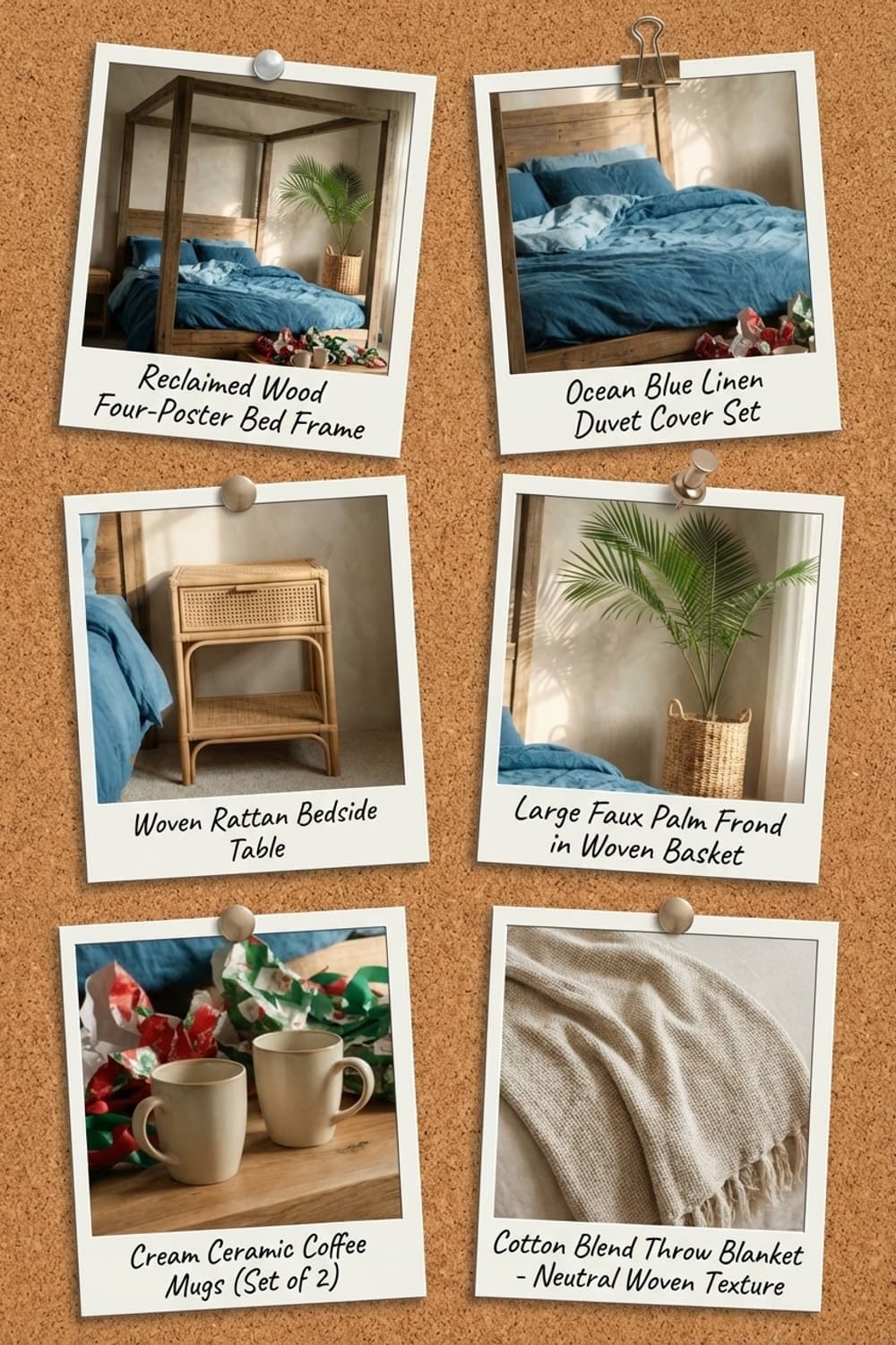 Blue Linen, Silent Awakening - Bedroom, Blue, Wood, Linen bedding, Four-poster bed - Get the Look Board