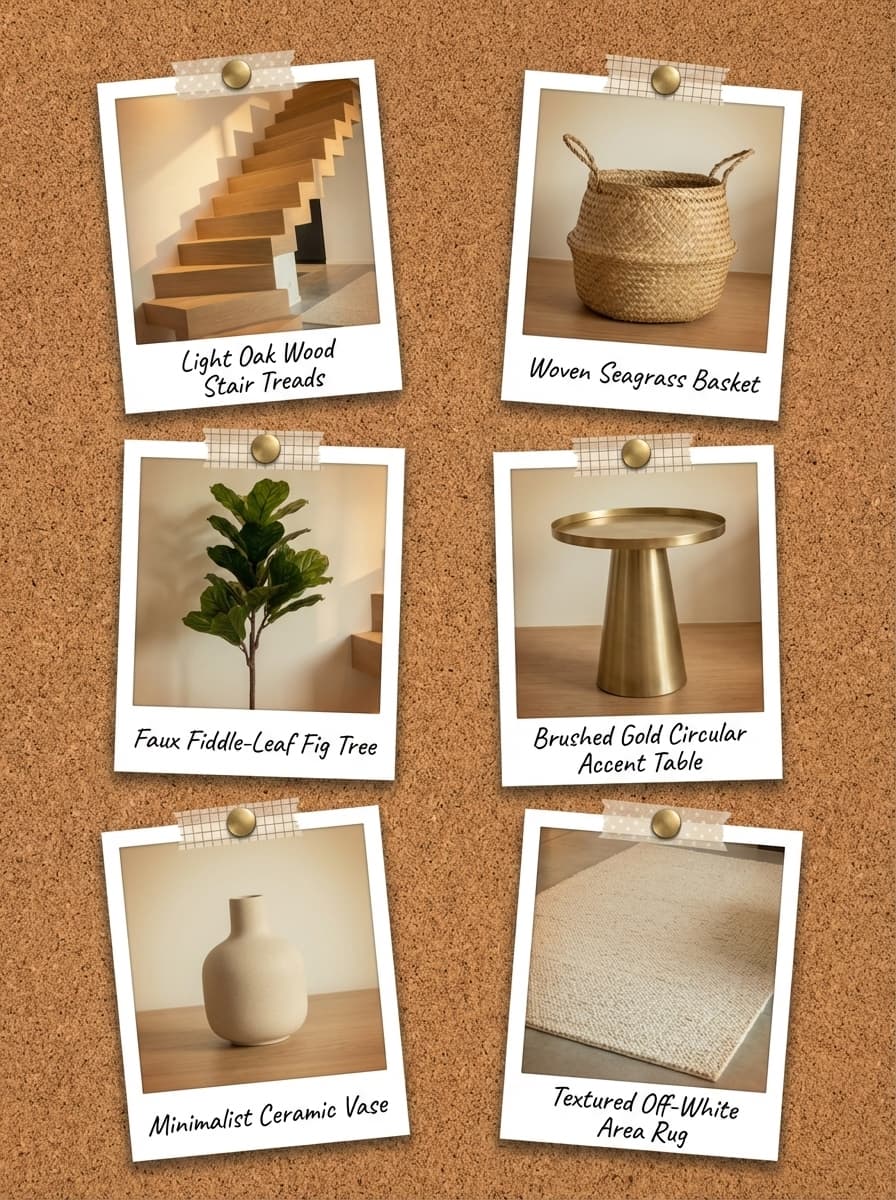 Sun on the Steps, Waiting - staircase, entryway, oak, wood, brass - Get the Look Board