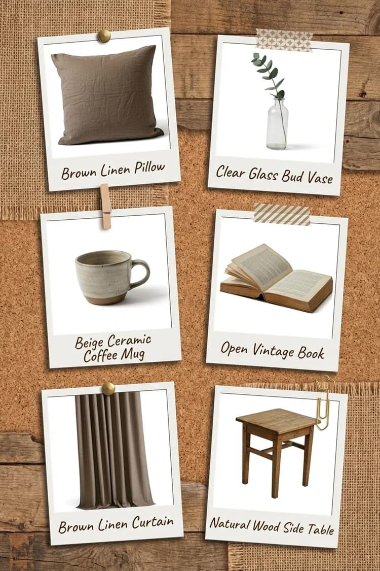 Linen, Lavender, and Light - bedroom, brown, linen bedding, lavender, wood side table - Get the Look Board