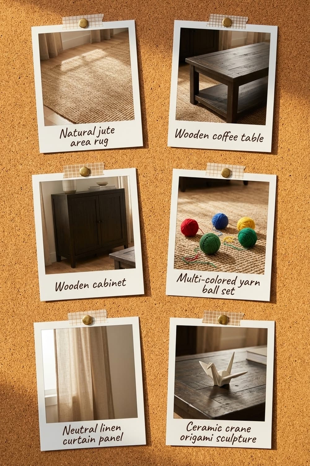 Amber Naps, Origami Dreams - living room, cat, calico, tan rug, wooden table - Get the Look Board