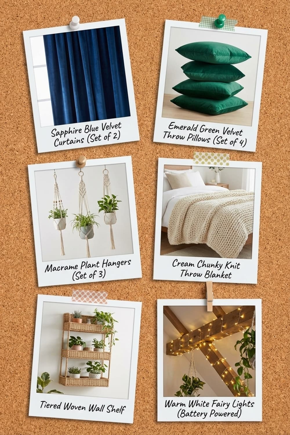 Emerald Reverie Beneath Hanging Gardens - bedroom, green, blue, velvet, hanging plants - Get the Look Board