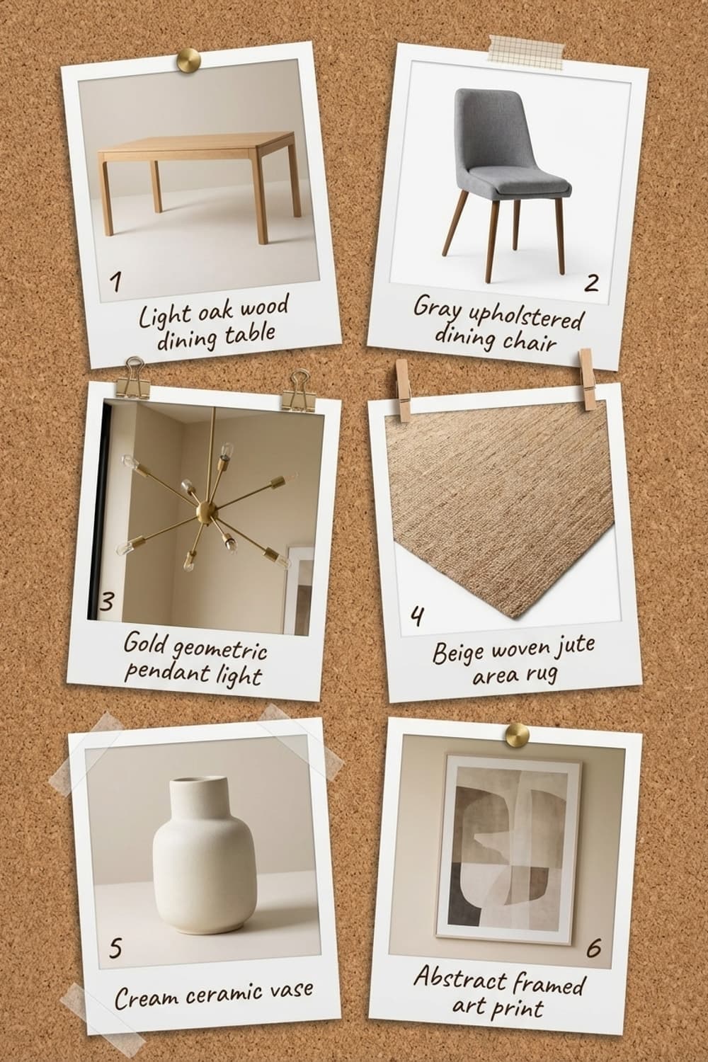 Golden Hour in Bloom - dining room, natural light, wood table, grey chairs, beige walls - Get the Look Board