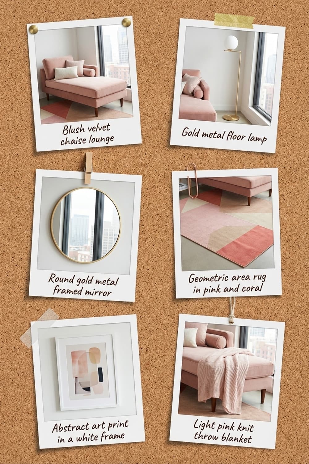 Mauve and Light. - living room, mauve, blush, pink, gold - Get the Look Board