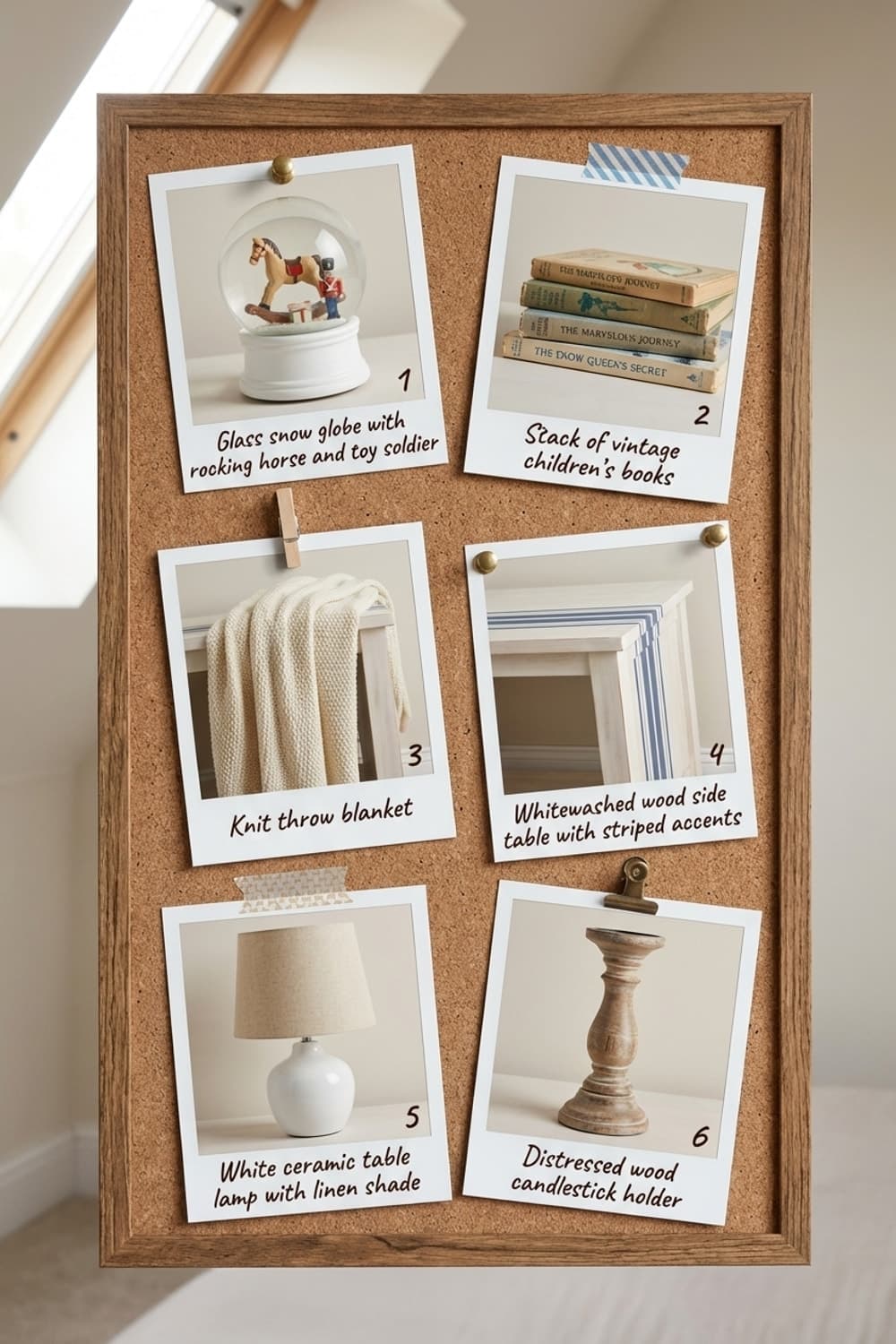 Snowfall Over Storybooks - attic room, daylight, snow, snow globe, rocking horse - Get the Look Board