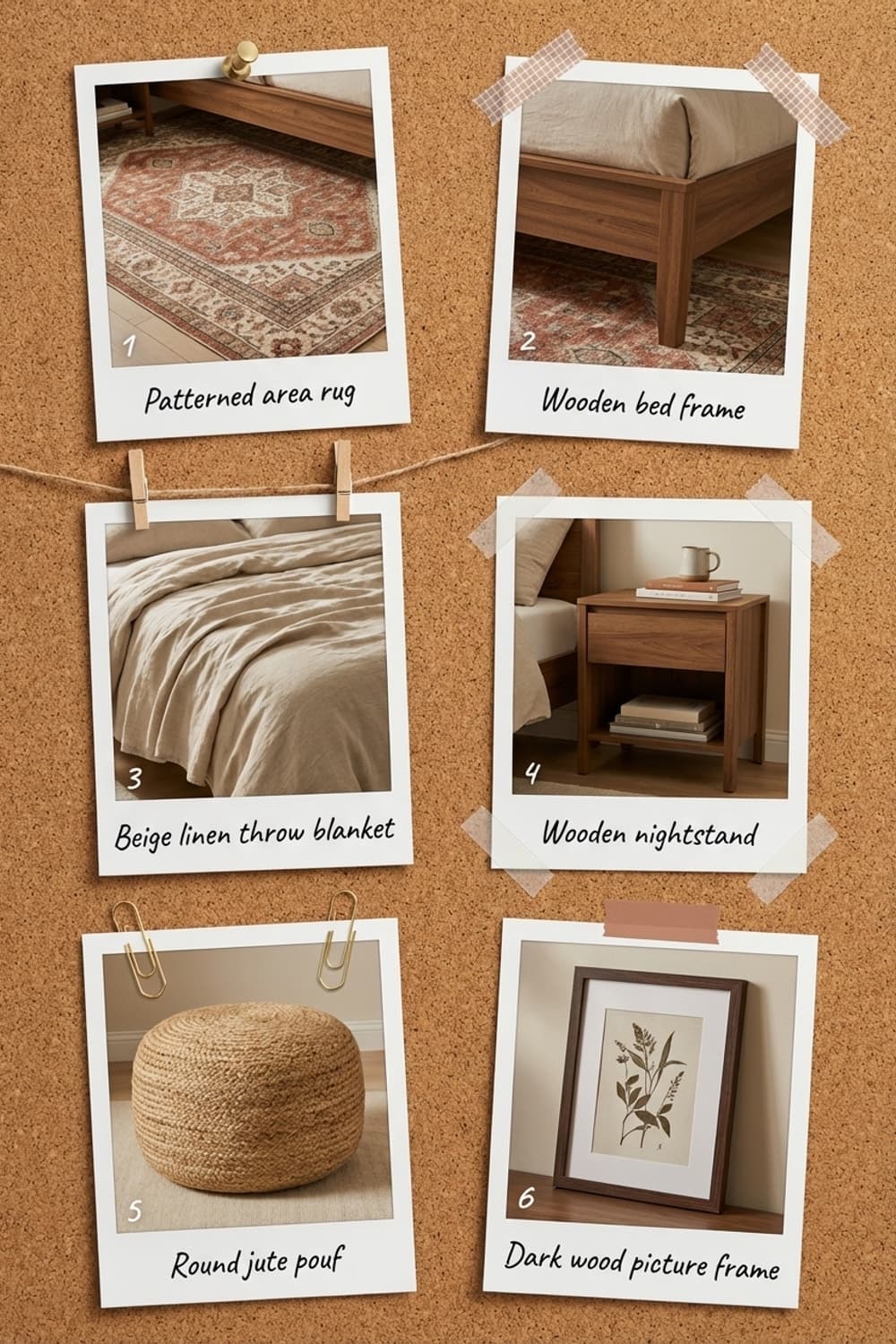 Need to recharge? Here's where. - bedroom, sage green, wooden bed frame, area rug, pouf - Get the Look Board