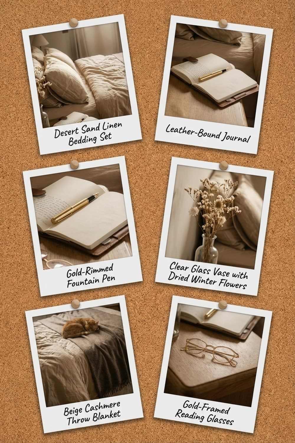 A Warm Nap Between the Lines - bedroom, beige, tan, linen bedding, wooden nightstand - Get the Look Board