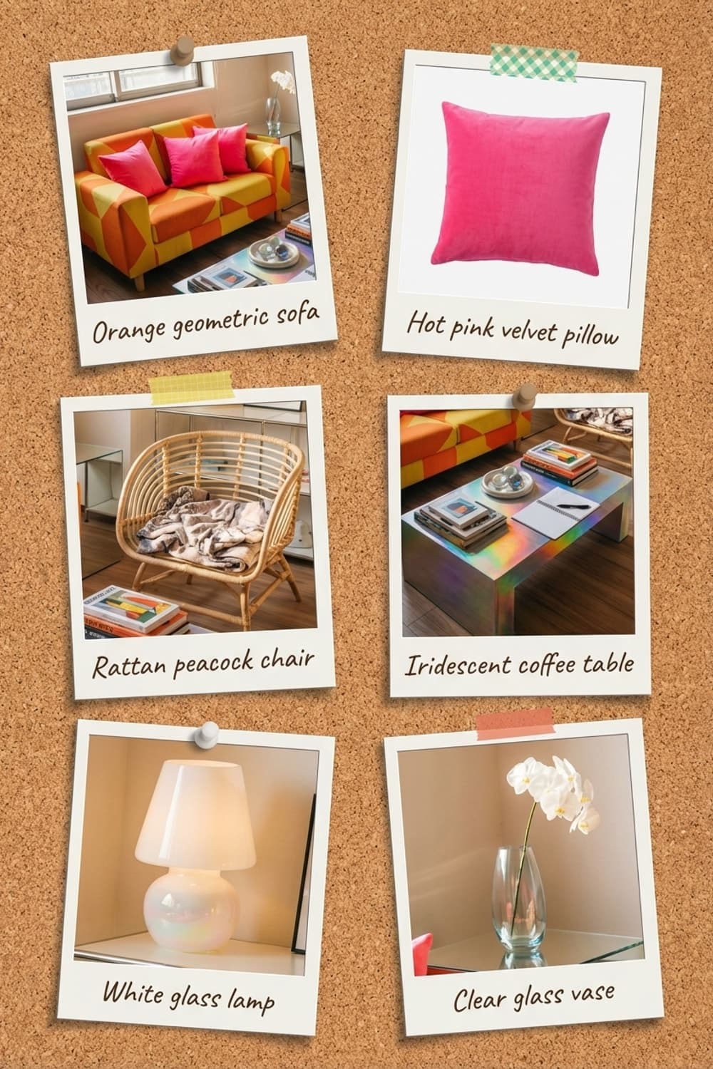 Bright Notes on a Cloudy Day - living room, orange, yellow, pink, modern - Get the Look Board