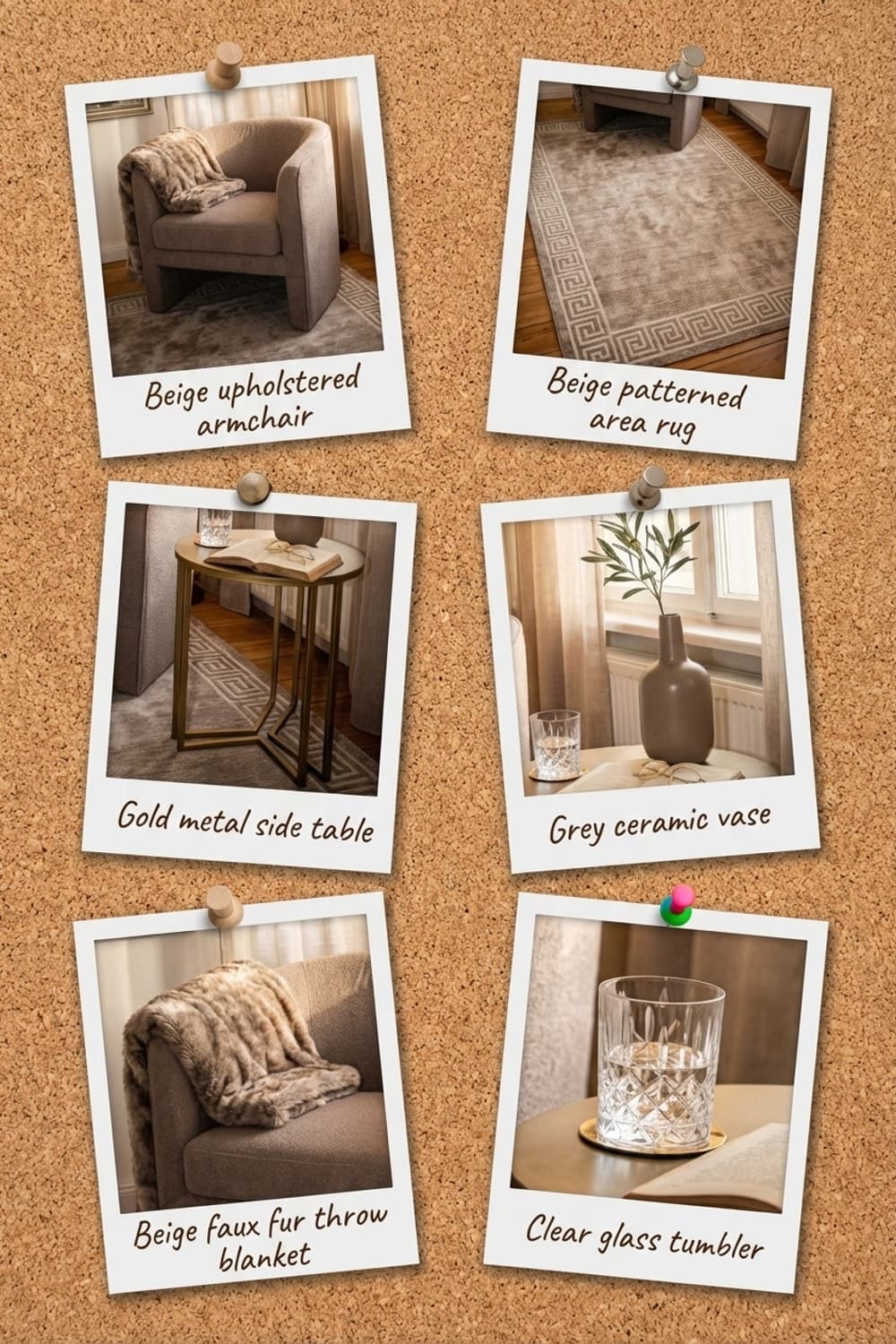 Golden Hour Slows Down - living room, reading nook, brown, beige, gold - Get the Look Board