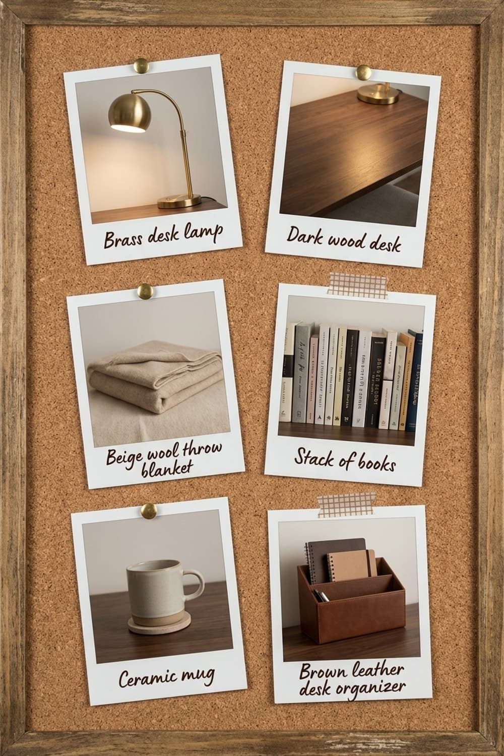 Quiet Sentience in Amber Light - home office, desk, wooden desk, brass lamp, reading - Get the Look Board