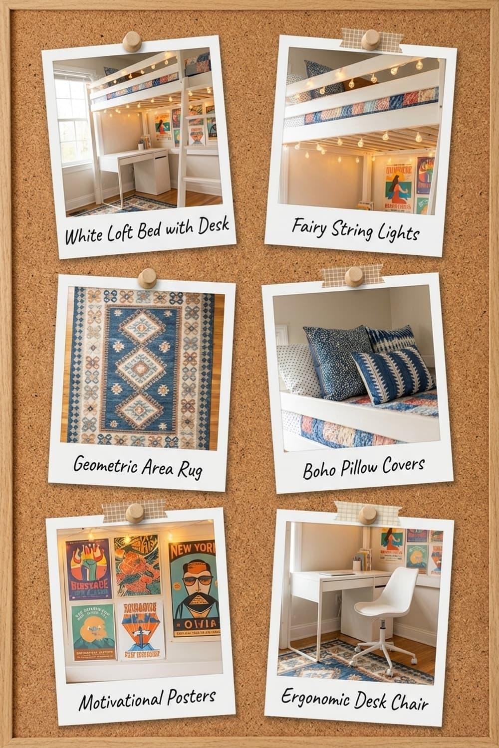 A Cat's Eye View From Above - bedroom, loft bed, white, blue, rug - Get the Look Board