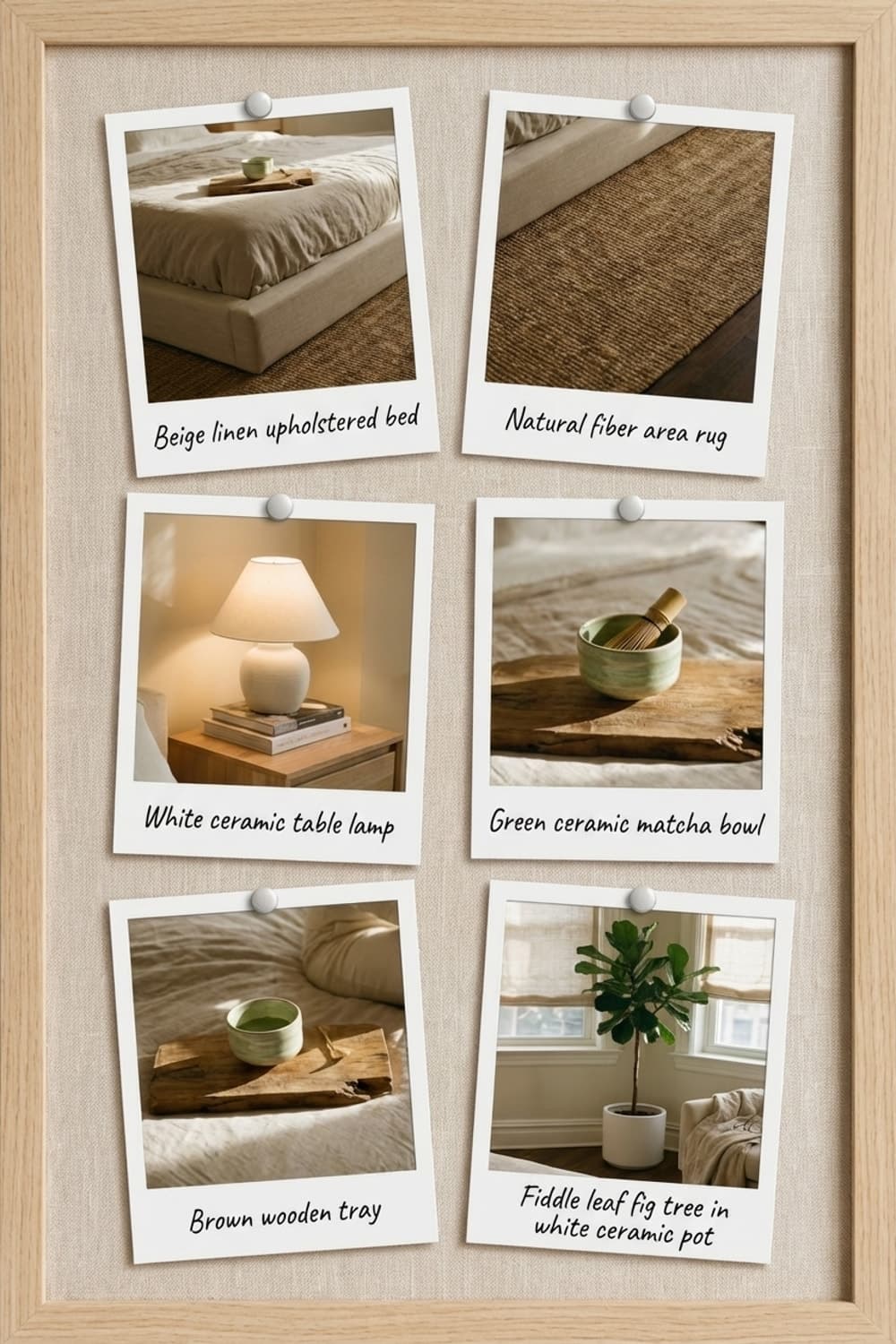 Stillness Between Breaths - bedroom, beige, neutral tones, meditation, linen bedding - Get the Look Board