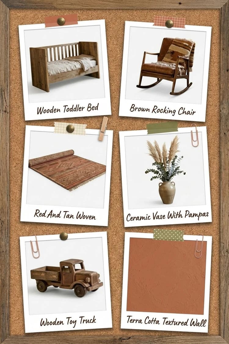 The Little Truck Waits - bedroom, rustic, earth tones, terracotta, wooden bed - Get the Look Board