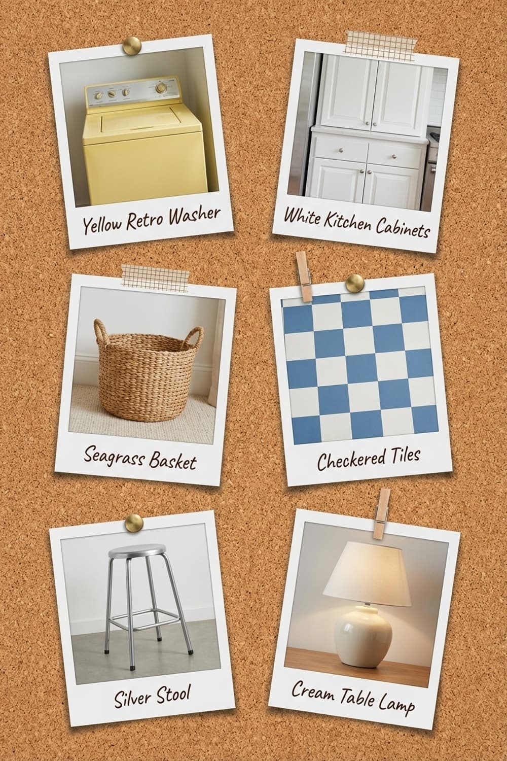 Golden Hour in Liminal Spaces - laundry room, yellow, blue, white, retro - Get the Look Board