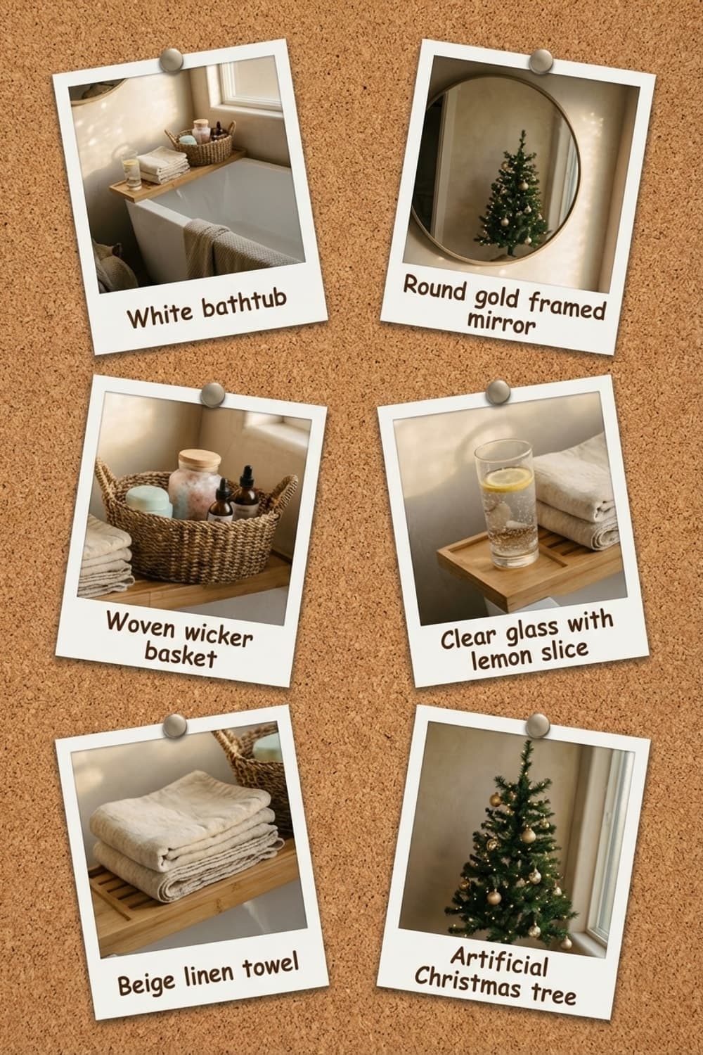 Golden Hour in the Bath - bathroom, gold, white, wooden tray, woven basket - Get the Look Board