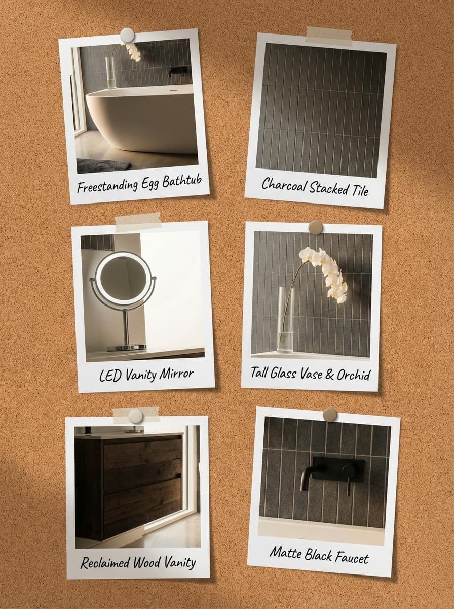 Orchid Quiet Before the Dawn - bathroom, gray, white, wood, orchid - Get the Look Board