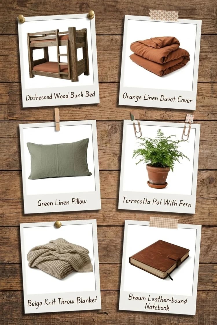The Fern by the Window - bedroom, bunk beds, terracotta, moss green, wooden furniture - Get the Look Board
