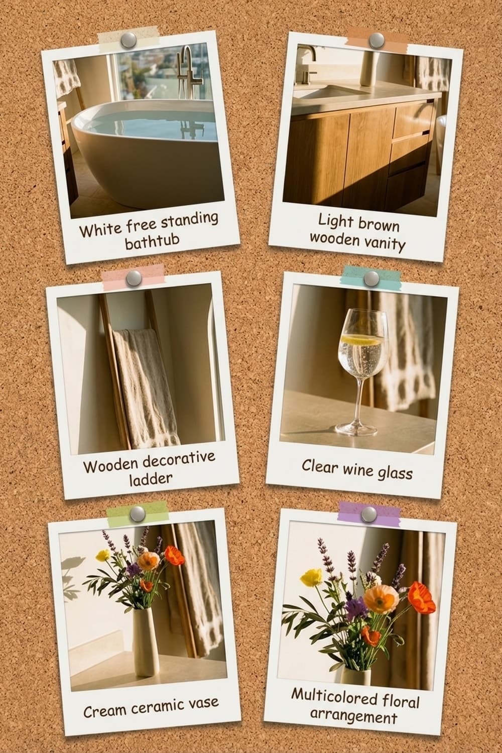 City Lights in Warm Water - bathroom, white, beige, blonde wood, city view - Get the Look Board