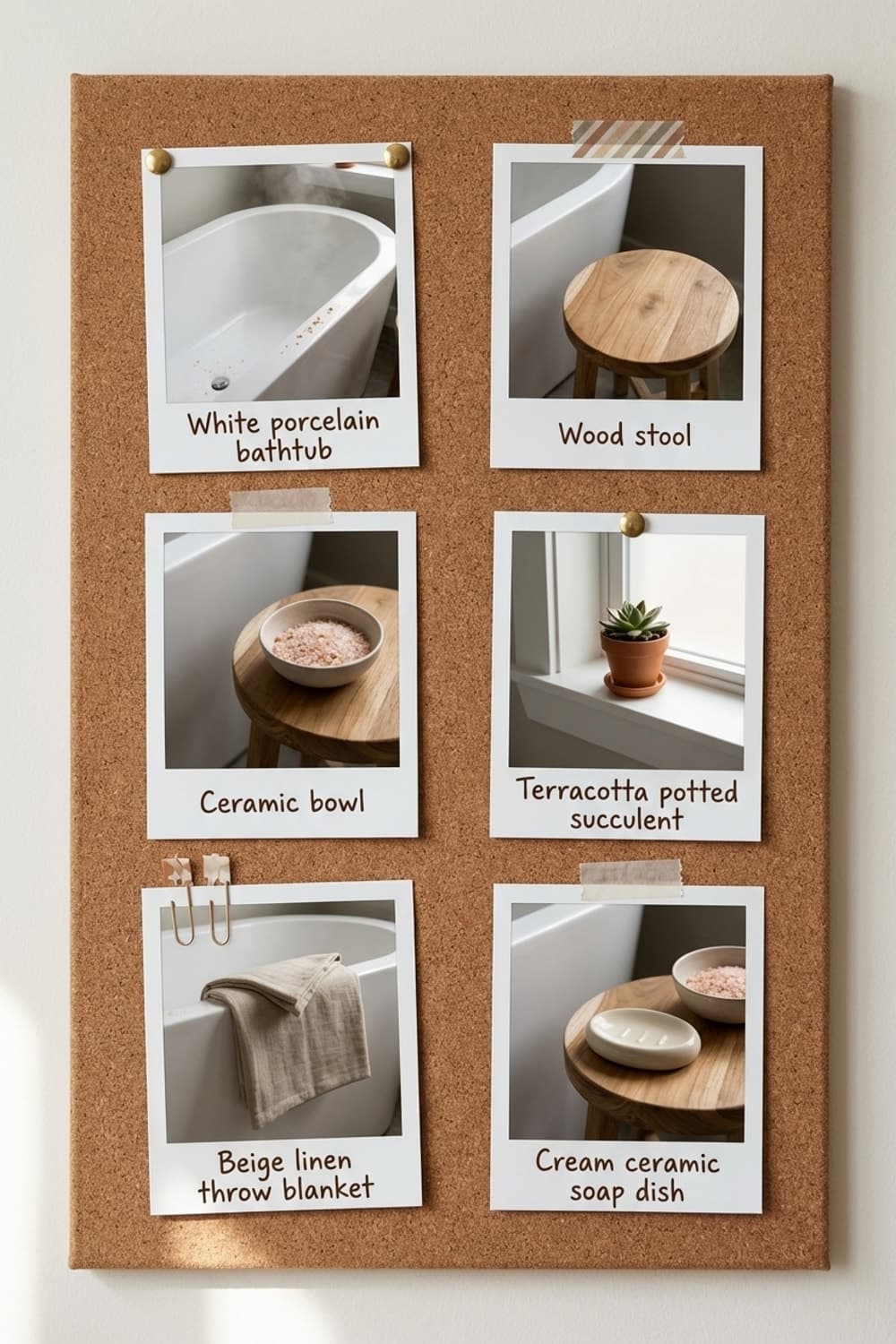 Sifting Softness, Steaming Stillness - bathroom, bath salts, natural light, cream, white - Get the Look Board