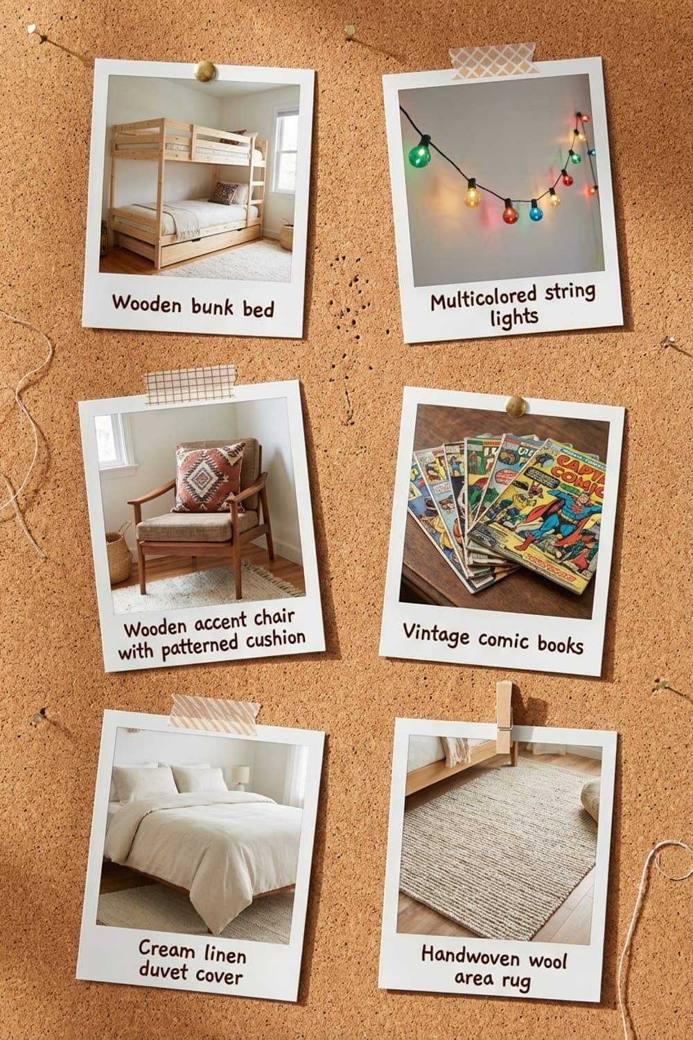 Sunset-Dipped Stories, Paper Heart Dreams - bedroom, earth tones, golden hour, bunk beds, vintage comics - Get the Look Board