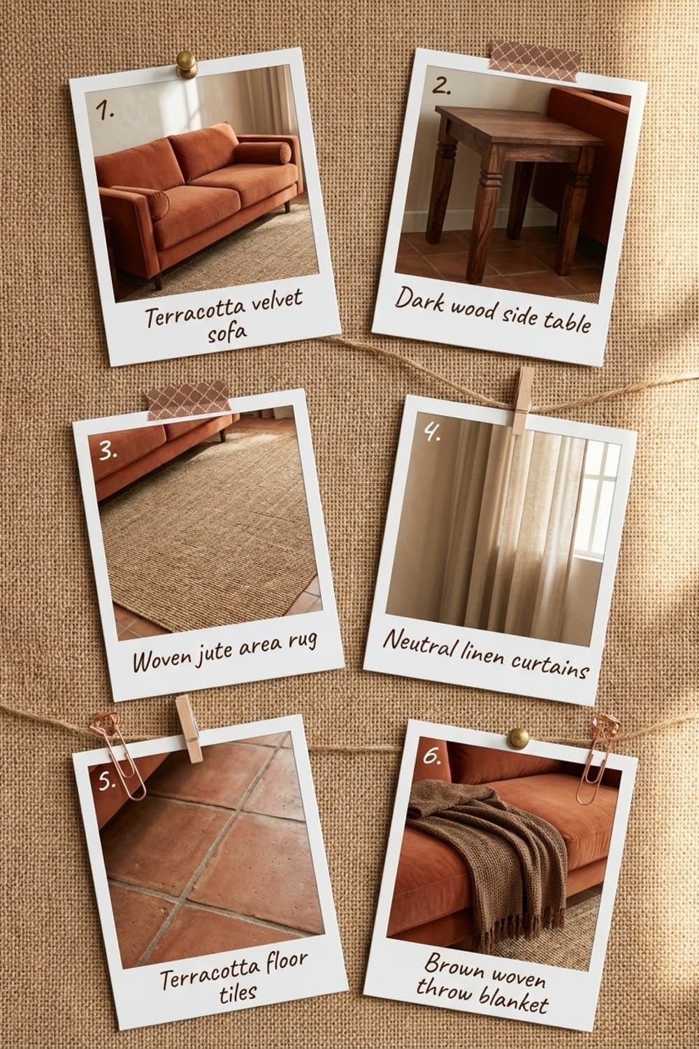 Firelight and Soup Spoons. - living room, rust, orange, brown, firelight - Get the Look Board