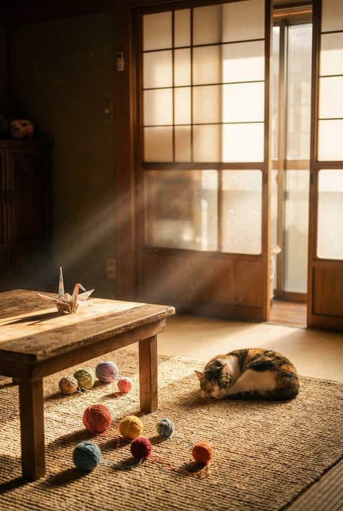 Amber Naps, Origami Dreams - living room, cat, calico