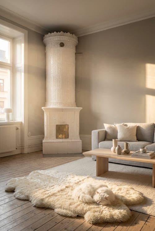 Golden Hour Nap on White - living room, beige walls, wood floors