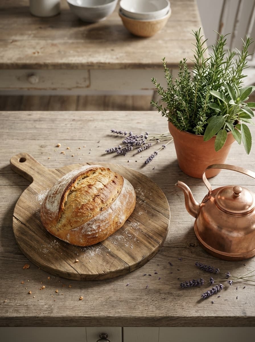 Flour Dust and Copper Dreams - kitchen, bread, wood, copper, lavender - Room Inspiration