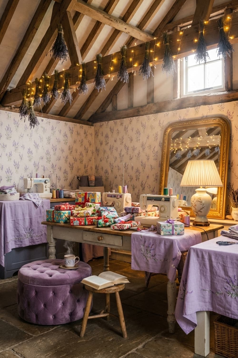 Lavender Dreams, Sewn with Light - sewing room, craft room, lavender, purple, natural light - Room Inspiration