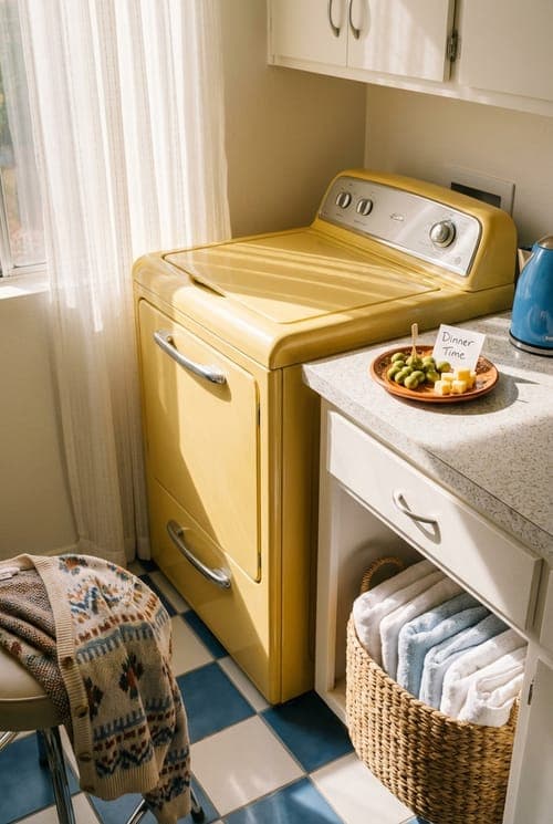 Golden Hour in Liminal Spaces - laundry room, yellow, blue