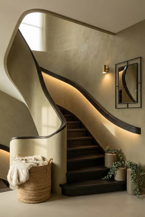 Ascent in Light and Shadow - stairway, stairs, green walls