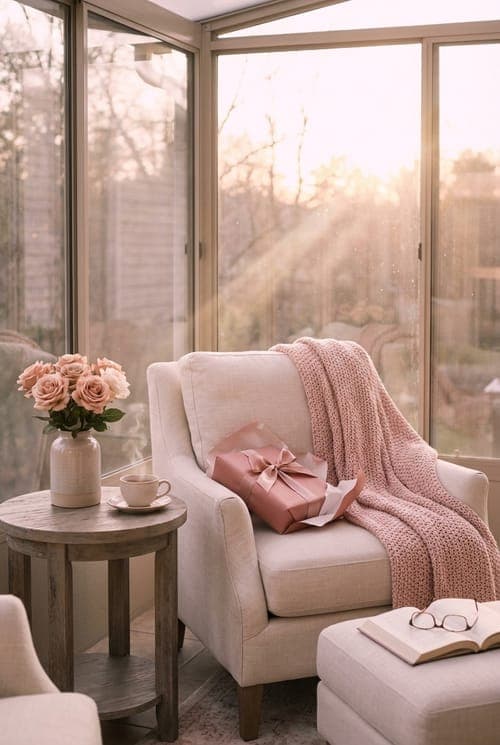 Sunbeam's Whisper, Gift Unopened - sunroom, blush pink, beige