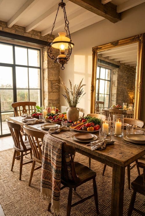 Gathered Light, Earthen Rhythms - dining room, farmhouse, wooden table