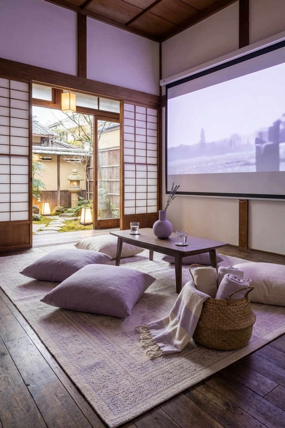 Between Stillness and the Screen - living room, tatami room, Japanese, screen, projector screen - Room Inspiration
