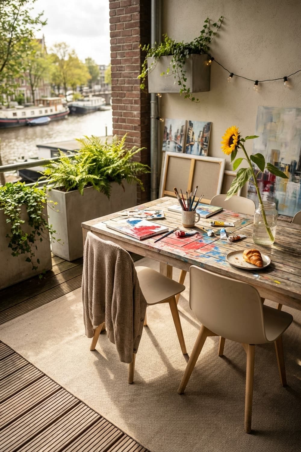 Sunflowers and Strokes of Inspiration - balcony, outdoor art studio, terrace, wood, brown - Room Inspiration