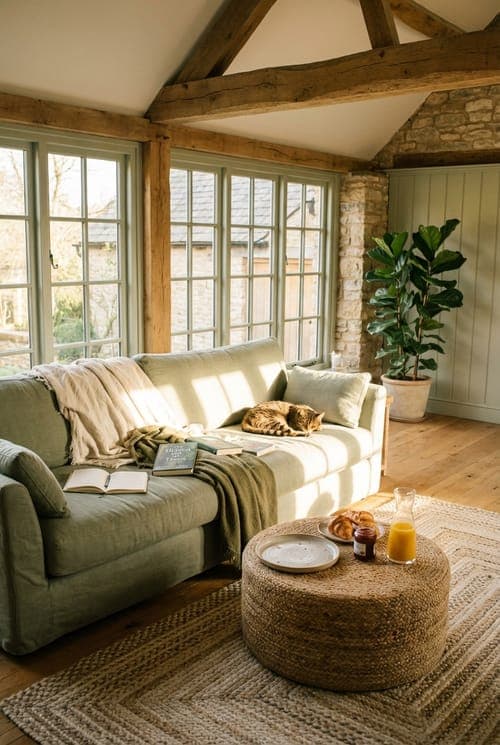 Afternoons in the Guest Cottage - living room, cottagecore, green