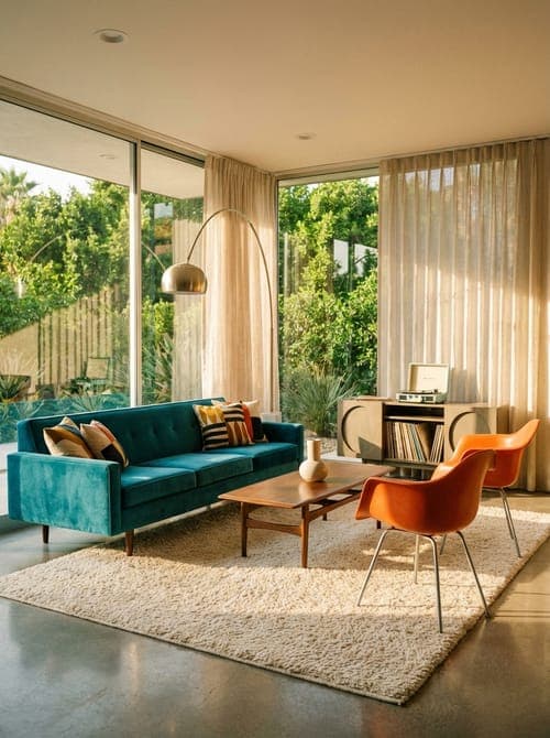 Golden Hour Groove - living room, natural light, teal sofa