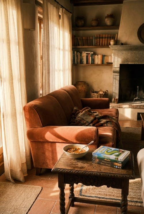 Firelight and Soup Spoons. - living room, rust, orange