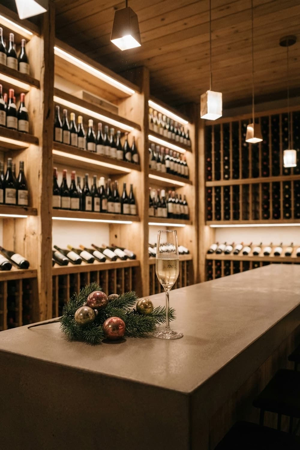 Sparkling Pause in a Wooden Haven - wine cellar, wine, sparkling wine, champagne, wood shelving - Room Inspiration