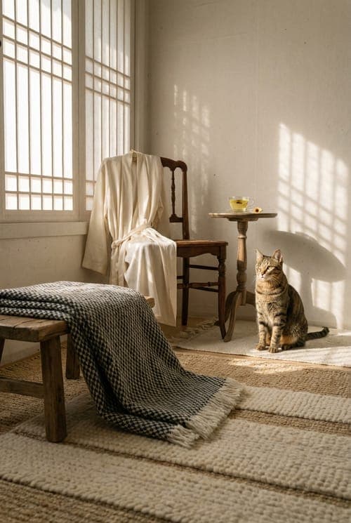 Golden Stripes and Silent Company - Living room, Neutral tones, Brown tabby cat