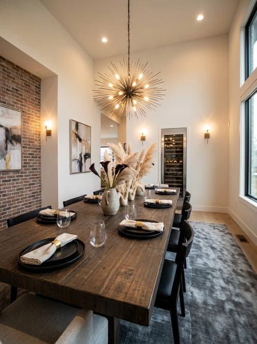 Shadows Lengthen, Stories Gather Round - dining room, rustic wood table, black chairs