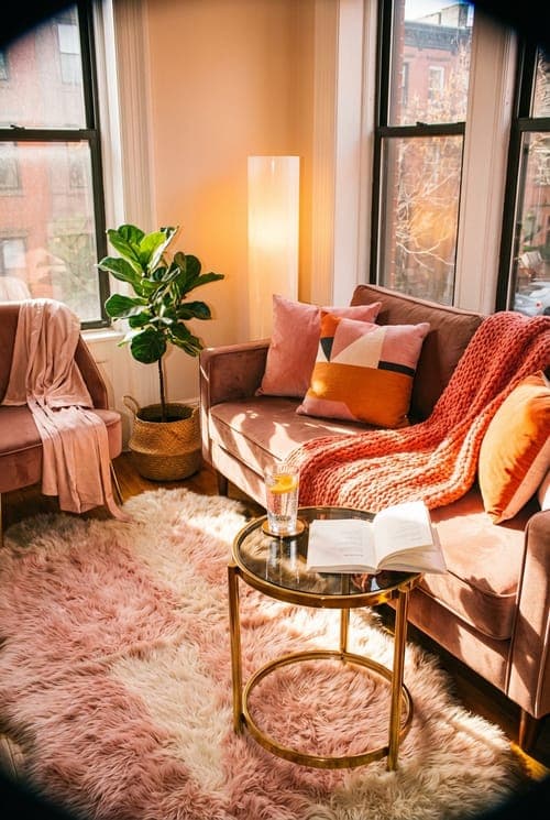 Golden Hour Therapy. - living room, pink, gold
