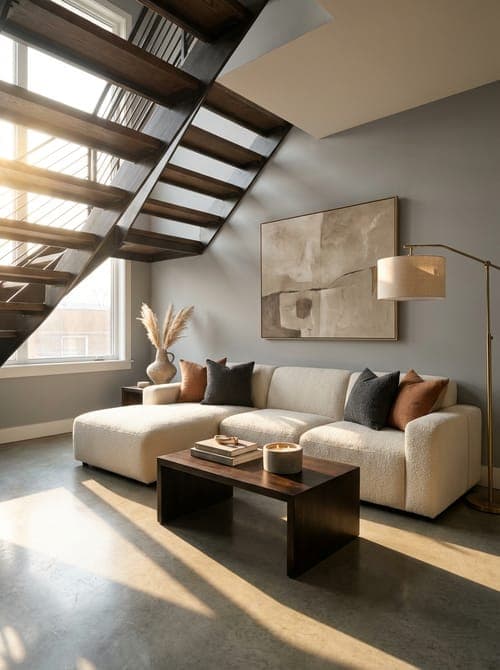 Shadows Know Where to Linger - living room, grey walls, beige sofa
