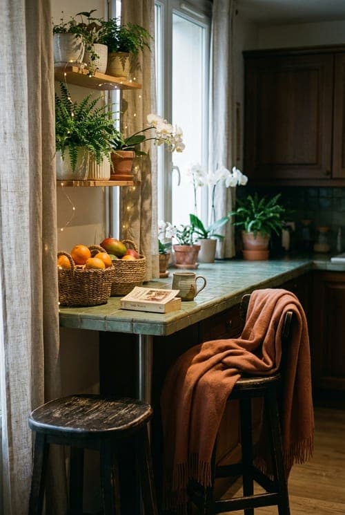 Between Pages and Planted Roots - kitchen nook, brown, green