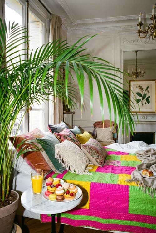 Want to nap here with pastries? - bedroom, bright colors, bohemian