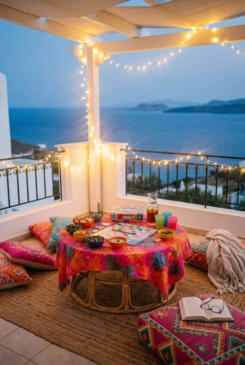 Sunset Games by the Endless Sea - outdoor balcony, twilight, ocean view
