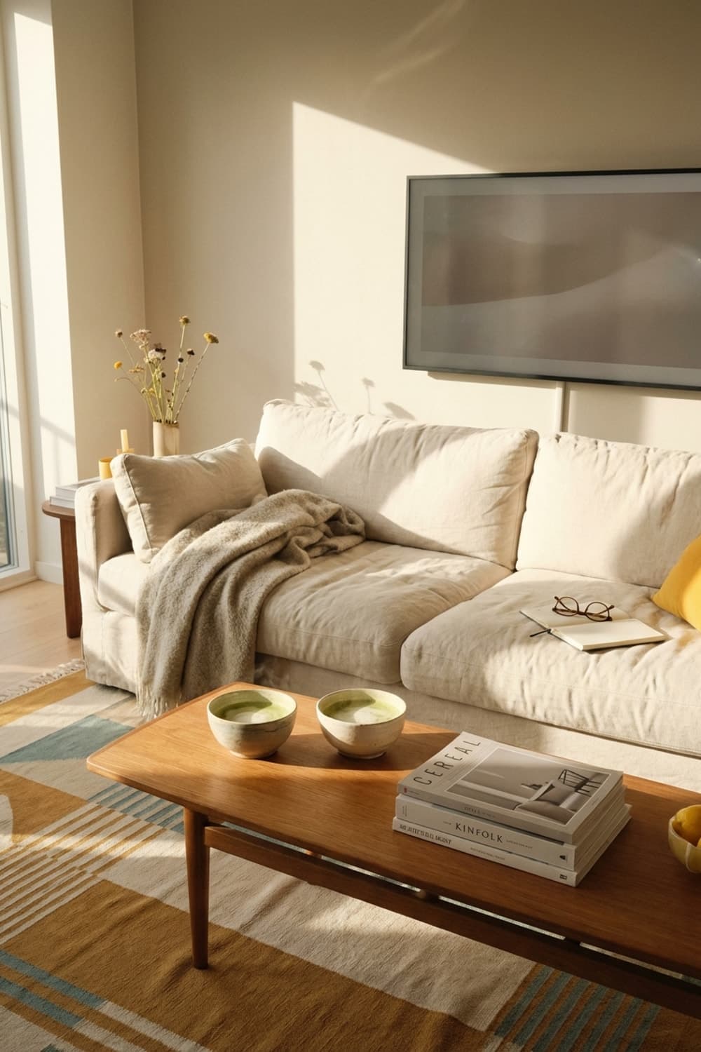 Afternoon Light and Gentle Slowness - living room, beige, cream, brown, couch - Room Inspiration