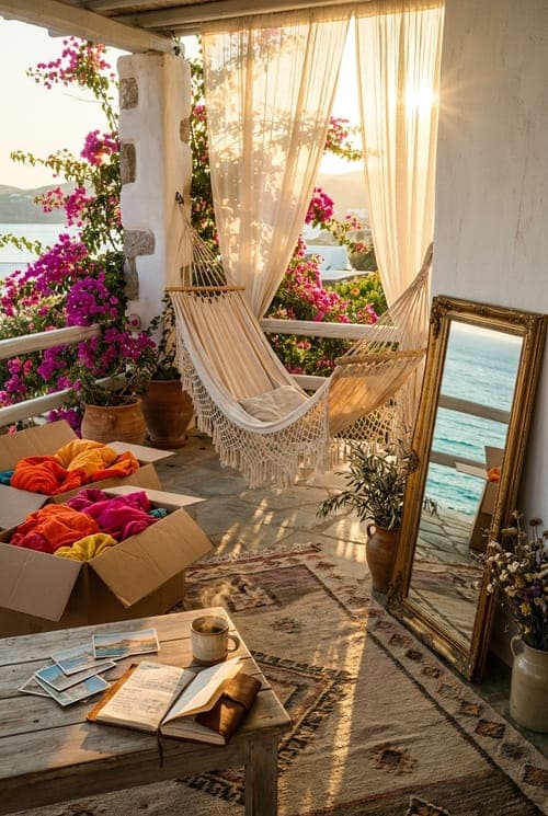 Salt Air, Unpacking Dreams - balcony, hammock, cream
